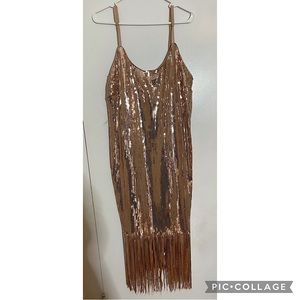 Plus Rose Gold Sequin Fringe Dress